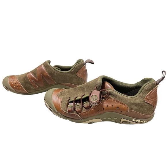 Merrell Bria Olive Green Suede Leather Bungee Lace Slip on Shoes - Picture 1 of 7